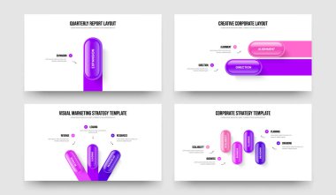 Reklam Geliştirme Bir İki Üç Dört Adım Slayt Gösterisi Tasarım Vektörü İllüstrasyon Seti. Modern Portföy 1234 Element Diyagramı Kaydırma Şablonu Koleksiyonu.