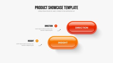 Tanıtım İki Eleman Diyagramı Şablonu. Pazar Tahmini Slayt Gösterisi Tasarım Vektörü İllüstrasyonu. Danışmanlık Analizi 2 Adım Bilgisel Sunum Düzeni.