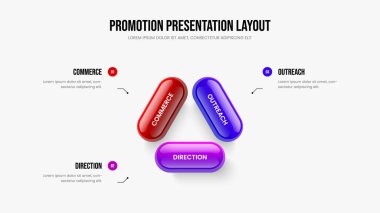 Yatırımcı Gözden Geçirmesi Üç Seçenek Bilgisel Kaydırma Düzeni. Ürün Performans Şablonu Vektör İllüzyonu. Servis Yeniliği 3 Element Diyagram Slayt Gösterisi Tasarımı.