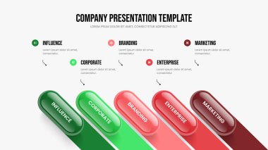Modern Plan 5 Adım Infographic Slayt Düzeni. Profesyonel İçgörü Beş Seçenek Diyagram Tasarımı. İş Portföyü Sunum Şablonu Vektör İllüstrasyonu.