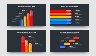 Yaratıcı Planlama 4-5-3-4 Element Bilgi Kaydırma Düzeni Vektör Çizimi. Finansal Portföy 4534 Adım Diyagram Sunum Tasarımı Paketi.