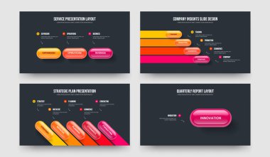 Yaratıcı Strateji 3-4-5-1 Element Diyagram Çerçeve Tasarım Vektör İllüzyonu. Finansal Hava Durumu 3451 Adım Slayt Gösterisi Şablonu Paketi.