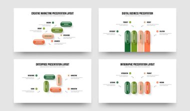 Finansal Gözden Geçirme Dört Dört Dört Seçenek Slayt Gösterisi Vektör Çizim Paketi. Şirket Görselleştirme 444 Element Diyagram Çerçeve Tasarımı Koleksiyonu.