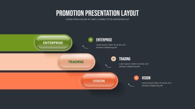 Görsel Strateji Kaydırma Düzeni Vektör İllüstrasyonu. Pazarlama İnovasyonu 3 Seçenek Bilgi Slayt Gösterisi Tasarımı. Profesyonel Planlama Üç Element Diyagramı Şablonu.