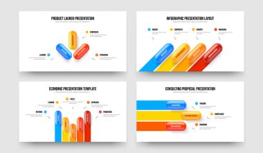 Ürün Stratejisi Üç Dört Beş Adım Diyagram Sunumu Tasarım Vektör İllüstrasyon Koleksiyonu. Piyasa Giriş 3453 Seçenek Slayt Gösterisi Düzeni Paketi.