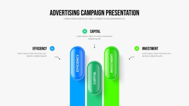 Modern Geliştirme Üç Adım Diyagram Sunum Tasarımı. Ürün Genel Görünümü 3 Seçenek Slayt Şablonu. Kurumsal Giriş Çerçeve Düzeni Vektör İllüstrasyonu.