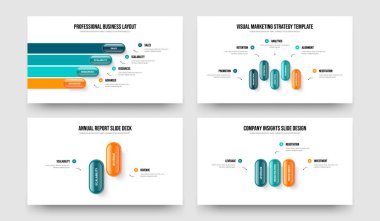 Görsel tahmin dört beş iki üç adım Infographic Slayt Gösterisi Tasarım Vektörü İllüstrasyonu. Yatırımcı Stratejisi 4523 Element Diyagramı Çerçeve Düzeni Paketi.