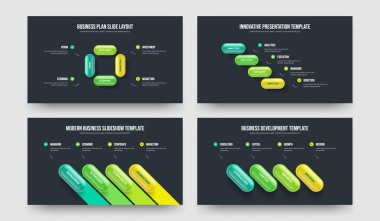 Business Innovation Four Four Element Infographic Slayt Gösterisi Vektör Çizim Paketi. Şirket Portföyü 444 Seçenek Kaydırma Şablonu Koleksiyonu.