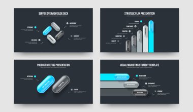 Proje Geliştirme 4523 Basamaklı Slayt Tasarım Paketi. Finansal Profil 4-5-2-3 Element Diyagram Slayt Gösterisi Vektör Çizim Koleksiyonu.