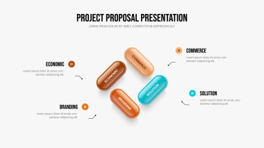 Ürün Önerisi Dört Adım Bilgisel Çerçeve Düzeni. Şirket Profili 4 Seçenek Şablonu. Finansal İçgörü Slayt Gösterisi Tasarım Vektörü İllüstrasyonu.