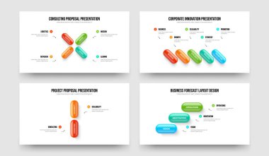 Ürün Büyümesi 4523 Seçenek Slayt Şablonu Koleksiyonu. Servis Planı 4-5-2-3 Adım Bilgi Kaydırma Düzeni Vektör Çizim Paketi.