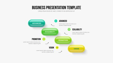 Finansal Portföy Dört Adım Bilgi Çerçeve Tasarımı. Modern Plan 4 Element Diyagram Şablonu. Reklam Kampanyası Sunum Düzeni Vektör İllüstrasyonu.