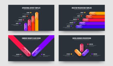 Finansal Profil 4523 Element Infographic Frame Şablon Koleksiyonu. Satışlar Artıyor 4-5-2-3 Adım Diyagram Sunum Düzeni Vektör Çizimi.