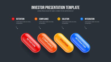 Görsel Giriş 4 Element Diyagramı Sunum Şablonu. Pazarlama Portföyü Dört Seçenek Slayt Gösterisi Düzeni. Şirket Görselleştirme Çerçeve Tasarım Vektörü İllüstrasyonu.