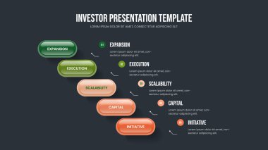 Finansal Performans 5 Adım Diyagram Sunum Düzeni. Modern Brifing Beş Seçenek Slayt Şablonu. Görsel Teklif Çerçeve Tasarım Vektörü İllüstrasyonu.