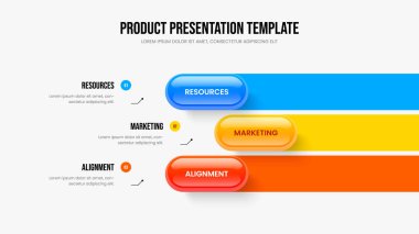 Yatırımcı Performans Kaydırağı Tasarım Vektörü İllüstrasyonu. Atılgan Çözümü 3 Element Bilgi Slayt Gösterisi Şablonu. Pazar Analizi Üç Adım Diyagram Düzenlemesi.