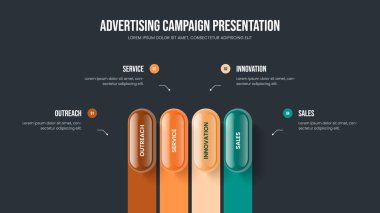 Modern Profil Sunumu Tasarım Vektörü İllüstrasyonu. Dört Element Bilgi Çerçeve Düzenleme Pazarlama Tahminleri. Yatırımcı Çözümü 4 Seçenek Diyagram Slayt Şablonu.