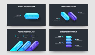 Kurumsal Performans 1234 Adım Infographic Slayt Düzeni Paketi. Proje Analizi 1-2-3-4 Seçenek Diyagramı Sunum Tasarım Vektörü Çizimi.