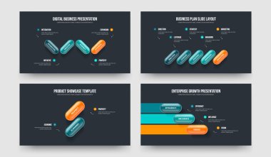 Hizmet Geliştirme 4-5-2-3 Element Diyagram Slayt Şablonu Vektör Resimleri Paketi. Proje İnovasyonu 4523 Seçenek Bilgisel Sunum Düzeni Ayarları.