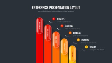 Ürün Çözümü 5 Element Diyagramı Kaydırma Düzeni. Yaratıcı Brifing Sunumu Tasarım Vektörü İllüstrasyonu. Danışmanlık Gösterisi Beş Adım Bilgisel Slayt Gösterimi Şablonu.