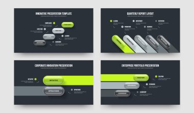 Satış Profili 4523 Seçenek Diyagramı Sunum Şablonu Paketi. Dijital Geliştirme 4-5-2-3 Element Infographic Frame Design Vector Illustration Set.
