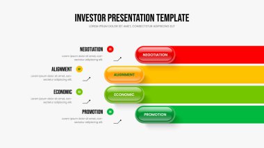 Görsel Büyüme Dört Element Bilgi Slayt Gösterisi Şablonu. İş Genel Görünümü Çerçeve Düzeni Vektör İllüstrasyonu. Pazar Şovu 4 Seçenek Diyagramı Slayt Tasarımı.