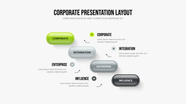 Şirket Brifingi 4 Adım Diyagram Slayt Gösterisi Düzeni. Piyasa Büyüme Çerçeve Tasarım Vektörü İllüstrasyonu. Pazarlama Giriş Dört Element Bilgi Kaydırma Şablonu.