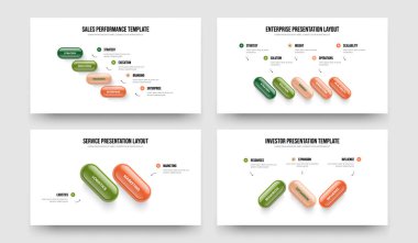 Finansal Hava Durumu 4523 Element Bilgi Slayt Gösterisi Şablonu Koleksiyonu. Enterprise Insight 4-5-2-3 Seçenek Diyagramı Sunum Düzeni Vektör Çizimi.