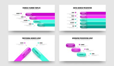 Proje Kampanyası 4-5-2-3 Seçenek Bilgi Çerçeve Tasarım Vektör İllüstrasyon Paketi. Şirket Performansı 4523 Adım Diyagram Slayt Gösterisi Yerleşimi Koleksiyonu.