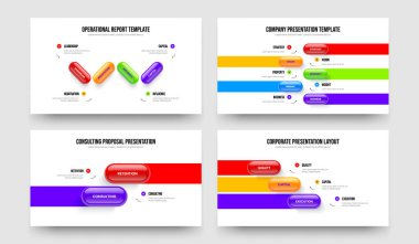 Servis Stratejisi 4-5-2-3 Element Bilgi Sunumu Vektör Çizim Paketi. Atılgan Görselleştirme 4523 Seçenek Kaydırma Şablonu Ayarları.
