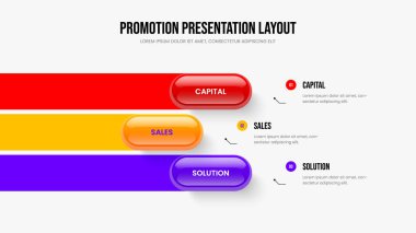 Reklam Teklifi 3 Seçenek Bilgi Kaydırağı Tasarımı. Dijital Portföy Slayt Şablonu Vektör Resimleri. Görsel Kampanya Üç Element Diyagramı Düzenlemesi.