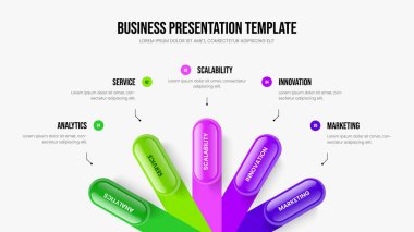 Reklam Denetleme 5 Seçenek Bilgi Kaydırağı Düzeni. Pazarlama Brifingi Tasarım Vektörü İllüstrasyonu. Ürün Stratejisi Beş Adım Diyagram Sunum Şablonu.