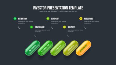 Enterprise 5 Element Infographic Slayt Gösterisi Tasarımı 'nı başlatın. Proje Raporu Beş Adım Diyagram Şablonu. Kurumsal Gösteri Sunum Düzeni Vektör İllüstrasyonu.