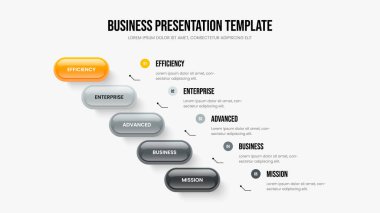 Atılgan Slayt Gösterisi Şablon Vektör İllüstrasyonu. Piyasa Çözümü Beş Element Bilgi Çerçeve Düzeni. Görsel Analiz 5 Seçenek Diyagram Slayt Tasarımı.