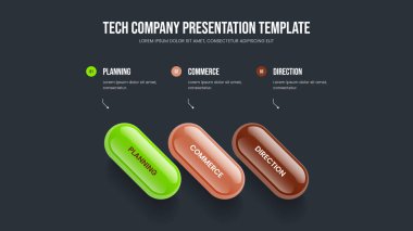 Görsel Görünüm 3 Adım Diyagram Düzenlemesi. Dijital Fırlatma Slayt Şablonu Şablon İllüstrasyonu. Yaratıcı Analiz Üç Element Bilgisel Slayt Tasarımı.