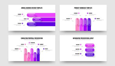Atılgan Raporu 3453 Seçenek Bilgi Kaydırma Düzeni Koleksiyonu. Servis Stratejisi Üç Dört Beş Eleman Diyagramı Şablon Vektör Çizimi.