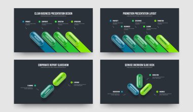 Atılgan Genel Bakış 4523 Adım Diyagram Slayt Gösterisi Tasarım Seti. Finansal Geliştirme 4-5-2-3 Element Bilgi Kaydırma Düzeni Vektör İllüstrasyon Koleksiyonu.