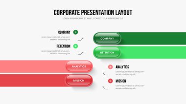 Yatırımcı Giriş 4 Adım Diyagram Slayt Gösterisi Tasarımı. Pazar Çözümü Kaydırak Düzeni Vektör İllüstrasyonu. Kurumsal Geliştirme Dört Element Bilgi Sunum Şablonu.