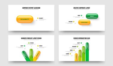 Kurumsal Geliştirme 1-2-3-4 Element Diyagram Sunum Tasarım Vektör İllüstrasyon Koleksiyonu. Reklam Analizi 1234 Seçenek Bilgisel Çerçeve Şablonunu Ayarla.