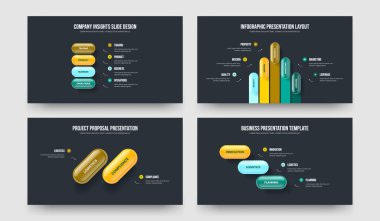 Yatırımcı Planı 4-5-2-3 Seçenek Sunum Düzeni Vektör İllüstrasyon Koleksiyonu. Finansal Giriş 4523 Adım Slayt Tasarımı.