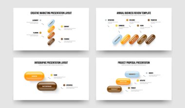 Satış Stratejisi 4-5-2-3 Basamaklı Tanıtım Düzeni Vektör İllüzyon Seti. Reklam Genel Görünümü 4523 Element Diyagramı Slayt Tasarımı Paketi.
