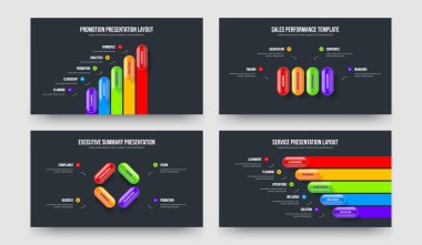 Yatırımcı Görselleştirme 5445 Adım Bilgilendirme Sunum Tasarımı Seti. Enterprise Showcase 5-4-5 Element Diyagramı Şablon Vektör Resimleme Paketi.