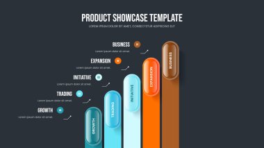 Profesyonel Hava Durumu Beş Seçenek Bilgisel Çerçeve Düzeni. Hizmet Büyüme 5 Element Diyagramı Sunum Tasarımı. Pazar Geliştirme Slayt Gösterisi Şablonu Vektör İllüstrasyonu.