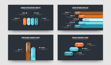 Şirket Performansı 4-5-2-3 Basamaklı Infographic Frame Şablon İllüstrasyon Seti. Dijital Genel Görünüm 4523 Seçenek Diyagram Slayt Gösterisi Tasarım Koleksiyonu.