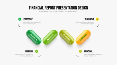 Reklam Geliştirme Slayt Düzeni Vektör İllüstrasyonu. Pazarlama Giriş Dört Adım Diyagram Sunum Tasarımı. Proje Analizi 4 Seçenek Bilgi Şablonu.
