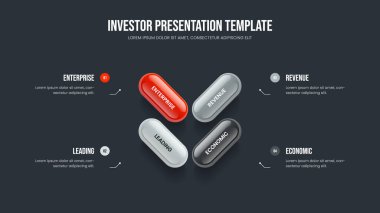 Ürün Fırlatma Dört Seçenek Slayt Gösterisi Tasarımı. Servis Brifingi 4 Adım Diyagram Kaydırma Şablonu. Girişim Çerçeve Düzeni Vektör İllüstrasyonu.