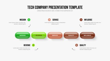 Şirket Teklif Sunumu Şablon Vektör İllüzyonu. Servis Kampanyası Beş Element Bilgi Kaydırma Tasarımı. Mali Strateji 5 Seçenek Diyagram Slayt Gösterisi Düzeni.