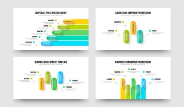 Servis İnovasyonu 5345 Element Bilgi Sunum Düzeni Paketi. Pazarlama İncelemesi Beş Üç Dört Beş Adım Slayt Tasarım Vektörü Çizimi.