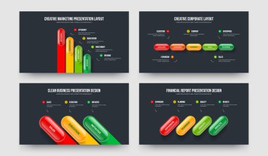 Ürün Planlama Dört Beş Üç Dört Seçenek Diyagramı Sunum Düzeni Vektör Çizim Paketi. Proje İçgörü 4534 Element Bilgi Slayt Gösterisi Tasarım Koleksiyonu.