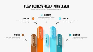 Enterprise Performans Beş Element Bilgi Sunum Şablonu. Pazarlama Slayt Düzeni Vektör İllüstrasyonu. İş Profili 5 Seçenek Diyagramı Slayt Gösterisi Tasarımı.